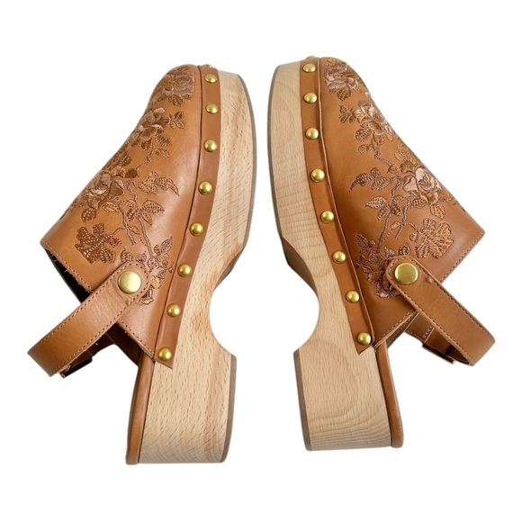 Johnny Was Tan Leather Mono Tonal Embroidered Clog - Picture 6 of 9